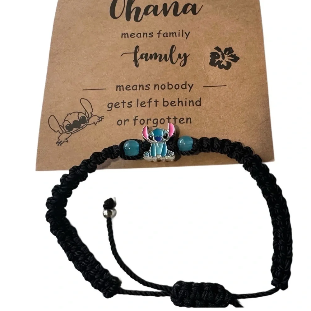 Stitch Adjustable Braided Bracelet with Beads. Ohana Cards Included
